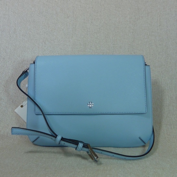 Tory Burch Riviera Blue Robinson Saffiano Leather Messenger Crossbody Bag